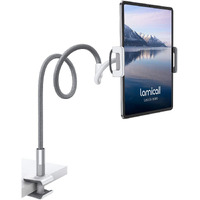 Lamicall Gooseneck Tablet Holder, Tablet Stand : Flexible Arm Clip Tablet Mount Compatible With Ipad Mini Pro Air, Switch, Galaxy Tabs, More 4.7-10.5"" Devices - Gray