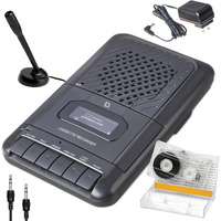 Deluxe Products Portable Cassette Player Tape Recorder. Record To Cassettes Via Mic Or Aux In. Built-In Speaker To Listen To Cassettes. Includes External Mic, Aux In Cable And Ac Adapter