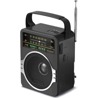 Jeujug Portable Am Fm Radio, Bluetooth 5.0 Radio 5 Watts Loud Speaker,Fm Radio Built-In Rechargeable Battery/Dc D*4 Cell Battery Operated & Ac Power Plug In Wall Radio Black