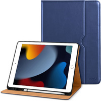 Dtto For Ipad 9Th/8Th/7Th Generation 10.2 Inch Case 2021/2020/2019, Premium Leather Business Folio Stand Cover With Apple Pencil Holder - Auto Wake/Sleep And Multiple Viewing Angles, Navy Blue