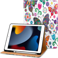 Dtto For Ipad 9Th/8Th/7Th Generation 10.2 Inch Case 2021/2020/2019, Premium Leather Business Folio Stand Cover With Apple Pencil Holder - Auto Wake/Sleep And Multiple Viewing Angles, Butterfly