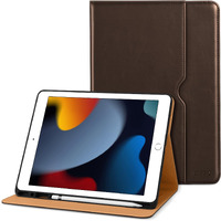 Dtto For Ipad 9Th/8Th/7Th Generation 10.2 Inch Case 2021/2020/2019, Premium Leather Business Folio Stand Cover With Apple Pencil Holder - Auto Wake/Sleep And Multiple Viewing Angles, Brownish