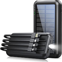 Uyayohu Power-Bank-Solar-Portable-Charger - 40000Mah Power Bank Large Capacity Built In 3 Output And 1 Input Cables And Flashlight 5V3.1A Fast Charger Compatible With All Smart Phones And Devices