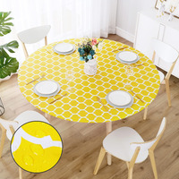 Smiry Round Picnic Tablecloth, Waterproof Elastic Fitted Table Covers For 36"" - 44"" Tables, Wipeable Flannel Backed Vinyl Tablecloths For Camping, Indoor, Outdoor, Yellow Morocco