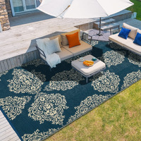 Wikiwiki Outdoor Rug, 5X8Ft Waterproof Reversible Mat Indoor Outdoor Rugs Carpet, Small Area Rug Plastic Straw Rug For Patio Deck Balcony Pool Rv Camping Beach Picnic, Blue & Beige