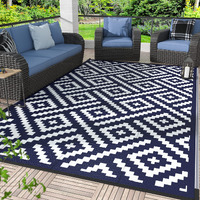Genimo Outdoor Rug 4X6 Waterproof, Reversible Mats, Outdoor Area Rug, Plastic Outside Carpet, Eeometric Rv Mat For Patio Camping Rv Picnic Backyard Deck Balcony Porch Beach Trailer(Navy Blue & White)
