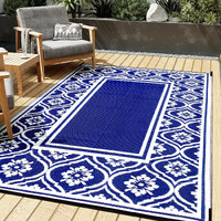 Hugear Outdoor Plastic Straw Rug, Waterproof Outdoor Rugs For Patios Clearance, Reversible Area Rug, Large Outside Carpet For Camping, Balcony, Rv, Deck, Picnic, Beach (5X8Ft Lantern/Blue&White)