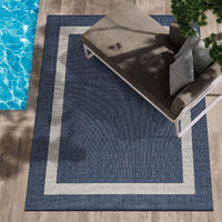 Camilson Outdoor Rug - Modern Area Rugs For Indoor And Outdoor Patios, Kitchen And Hallway Mats - Washable Outside Carpet (5X7, Bordered - Blue)