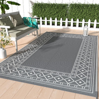 Genimo Outdoor Rug 8' X 10' Waterproof For Patios Clearance, Reversible Outdoor Plastic Straw Rug Carpet, Camping Mats For Outdoor Decor, Rv, Backyard, Deck, Balcony, Picnic, Grey & White