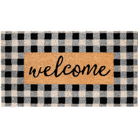 Theodore Magnus Natural Coir Doormat With Non-Slip Backing - 17 X 30 - Outdoor/Indoor - Welcome Mats - Natural - Buffalo Check Welcome - Coir-1730-15-218
