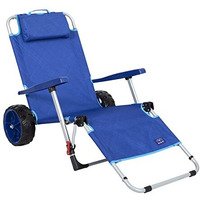 Mac Sports Beach Day Foldable Chaise Lounge Chair With Integrated Wagon Pull Cart Combination And Heavy Wheels - Perfect For Beach, Backyard, Pool Or Picnic