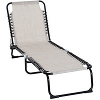 Outsunny Folding Chaise Lounge Pool Chair, Patio Sun Tanning Chair, Outdoor Lounge Chair With 4-Position Reclining Back, Breathable Mesh Seat For Beach, Yard, Patio, Cream White
