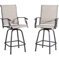 Vongrasig 2 Piece Patio Swivel Bar Chairs, All Weather Metal Textile High Swivel Bar Stools Chairs, Outdoor High Top Bistro Set For Backyard, Lawn Garden, Balcony, Taupe