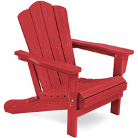 Kingyes Folding Adirondack Chair, Hdpe All-Weather Patio Chairs, Wooden Textured Lawn Chair For Poolside, Backyard, Deck, Fire Pit, Light Red