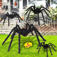 Halloween Spider Decorations, Aitey Halloween Scary Giant Spider Set With 4 Large Fake Spider, Spider Web, 20 Small Plastic Spiders, Cobwebs For Window Wall And Yard Outdoor Halloween Decor