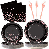 96Pcs Black And Rose Gold Party Supplies Rose Gold Paper Plates Napkins Women Birthday Decorations Party Tableware Set Black Disposable Paper Plates Table Decors For Wedding Bridal Shower Serve 24