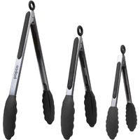 Popco Silicone Tongs For Cooking Grilling (3 Food Tongs X 7/9/12"") Heavy Duty Stainless Steel Bbq Tongs For Grilling, Cooking Tongs, Kitchen Tongs With Silicone Tips, Salad Tongs, Rubber Tongs Buffet