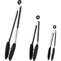 Kitchen Tongs Set Of 3, Black Cooking Tongs With Silicone Tips, Stainless Steel Serving Tongs, Non-Stick Non-Scratch Heat Resistant Tongs For Grilling Cooking Bbq Buffet Salad (Black, 7/9/12 Inch)