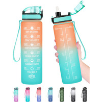 Enerbone 32 Oz Water Bottle, Leakproof Bpa & Toxic Free, Motivational Water Bottle With Times To Drink And Straw, Fitness Sports Water Bottle With Strap For Office, Gym, Outdoor Sports, Orange-Green