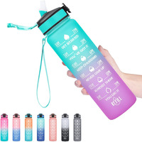 Hyeta 32 Oz Water Bottles With Times To Drink And Straw, Motivational Water Bottle With Time Marker, Leakproof & Bpa Free, Drinking Sports Water Bottle For Fitness, Gym & Outdoor (Green-Purple)