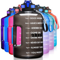 Sluxke 1 Gallon Water Bottle With Time Marker Bpa Free Motivational, 128Oz Leak Proof Water Bottle Jug With Handle And Straw Black
