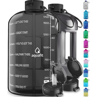 Aquafit Half Gallon Water Bottle With Time Marker - 64 Oz Water Bottle With Straw - Gym Water Bottle With Strap - Big Water Bottle - Reusable Water Bottles With Straw - Large Water Bottle With Handle
