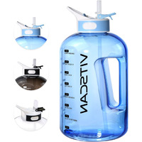 128Oz/1 Gallon Water Bottle With Straw Motivational Water Bottle With Time Marker, Large Water Bottle 128 Oz Water Bottle, Big Water Jug For Sports Water Bottles, Two Handles Bpa Free (Blue)