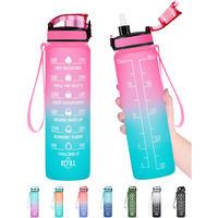 Enerbone 32 Oz Water Bottle, Leakproof Bpa & Toxic Free, Motivational Water Bottle With Times To Drink And Straw, Fitness Sports Water Bottle With Strap For Office, Gym, Outdoor Sports, Pink-Green