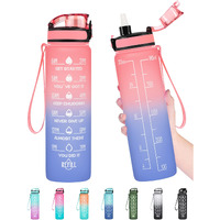 Enerbone 32 Oz Water Bottle, Leakproof Bpa & Toxic Free, Motivational Water Bottle With Times To Drink And Straw, Fitness Sports Water Bottle With Strap For Office, Gym, Outdoor Sports, Pink-Blue