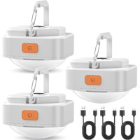 Fly2Sky 3 Pcs White Camping Light Tent Light Portable Rechargeable Led Camping Light Survival Gear Camping Accessories Camping Equipment For Hiking Backpacking Fishing Hurricane Emergency Outage