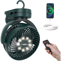 Camping Fan With Remote Control - 65Hrs 12000Mah Rechargeable Fan, 3 Speeds & Timing Battery Powered Fan With Light & Hook, Tent Fan For Camping, Camp Fan For Tent, Battery Operated Fan, Green