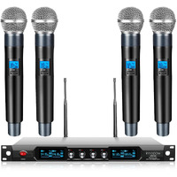 Innopow 4-Channel Wireless Microphone System, Quad Uhf Metal Cordless Mic, 4 Handheld Mics, Long Distance150-200Ft, Fixed Frequency, 16 Hours Use For Karaoke Singing, Church