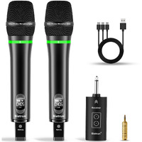 Bietrun Rechargeable Wireless Microphone For Singing, Karaoke,Dual Metal Cordless Handheld Dynamic Wireless Mics With 32Ft Bluetooth, Uhf 240Ft Range For 1/4'',1/8''Output,Pa System,Dj,Mixer,Church