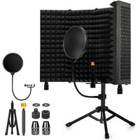Dmsky Recording Microphone Isolation Shield With Pop Filter & Tripod Stand,Foldable Mic Shield With Triple Sound Insulation, High Density Mic Sound Shield For Studio, Podcasts, Singing,Broadcasting