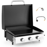Captiva Designs Tabletop Griddle With Ceramic Coated Cast Iron Plate, 22 In Portable Flat Top Propane Gas Bbq Grill Griddle Camping, Outdoor & Tailgating, 24,000 Btu Output, 3 Stainless Steel Burners