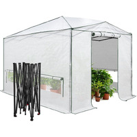Eagle Peak 8X6 Portable Walk-In Greenhouse, Pop-Up Indoor Outdoor Garden Green House, Zippered Doors And Windows, Heavy Duty Woven Pe Top, White