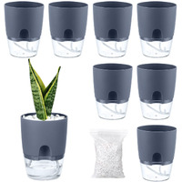Self Watering Pots For Indoor Plants, Flower Pots Outdoor, 8 Pack 3.2 Inch Small Self Watering Planter, Plant Pots With Decorative Stones, Flower Pot, Plant Pots Indoor, Mini Flower Pots Indoor, Grey