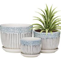 Ton Sin Grey Flower Pots,Texture Planter For Indoor Plants Set Of 3 Ceramic Flower Pots With Saucer,Cute Garden Pots Succulent Pots(3 Pack,Grey