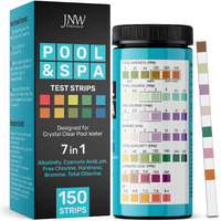 7-Way Pool Test Strips, 150 Quick & Accurate Pool And Spa Test Strips, Pool Water Test Kit - Chlorine, Bromine, Ph, Hardness, Alkalinity, Pool Water Tests, Spa And Hot Tub Test Strips With Ebook - Jnw