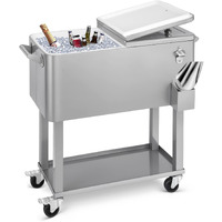 Edostory 80 Quart Rolling Silver Ice Chest Cooler Cart,Patio Backyard Party Drink Beverage Bar Stand Up Cooler Trolley With Ice Scoop