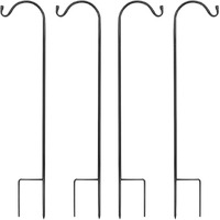 Urban Deco Heavy Duty Shepherds Hook, Adjustable Shepards Hooks For Outdoor, Premium Metal Shepherds Crook Garden Stakes 37    Inch Tall, Black Plant Hooks Pole - Pack Of 4