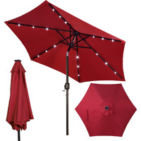 Blissun 7.5 Ft Outdoor Solar Market Table Patio Umbrella With 18 Led Lights, Tilt And Crank For Garden, Deck, Backyard (Red)