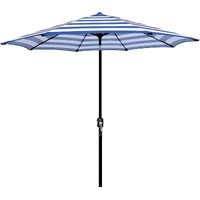 Blissun 9 ' Outdoor Patio Umbrella, Striped Patio Umbrella, Outdoor Table Umbrella, Market Umbrella With 8 Sturdy Ribs, Push Button Tilt And Crank (Blue & White Stripe)