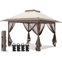 Eagle Peak 13X13 Pop Up Gazebo With Mesh Netting, Easy Up Screened Canopy For Patio And Backyard, Easy Set Up Outdoor Gazebo (Beige/Brown)