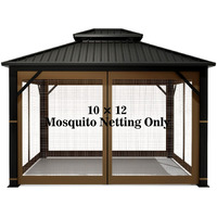 Gazebo Universal Replacement Mosquito Netting - Hugline 10' X 12' Outdoor Mesh Netting Screen 4-Panel Sidewall Curtain With Zipper (Brown)