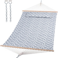 Suncreat Double Quilted Hammock With Hardwood Spreader Bar, Extra Large Soft Pillow, Heavy Duty 2 Person Hammock For Indoor, Outdoor, Grey Pattern