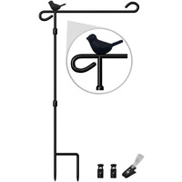 Garden Flag Holder Stand, Premium Garden Flag Pole Stand Metal Anti-Rust Weather-Proof With One Tiger Clip And Two Spring Stoppers No Flag Included