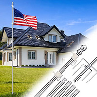 Barcetine Ground Flag Poles For Outside House - 1"" Tangle Free Flag Pole For House With 5 Prong - 9Ft Yard Flag Stand For Outdoor,Wind Resistant & Rustproof - Silver