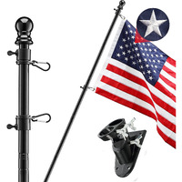 American Flag With Pole For House-6Ft Black Flagpole With Wall Mounted Bracket And Embroidered American Flag Rustproof Yard Residential Or Commercial,American Flags For Outside 3X5 With Pole Included
