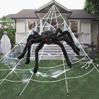 Jiabnukkn Halloween Decorations Outdoor 16 Ft Giant Spider Web With Large Spider 29.5"", Stretch Cobwebs And 2 Small Spiders Outdoor Halloween Decorations Party Yard Lawn Decor Props For Haunted